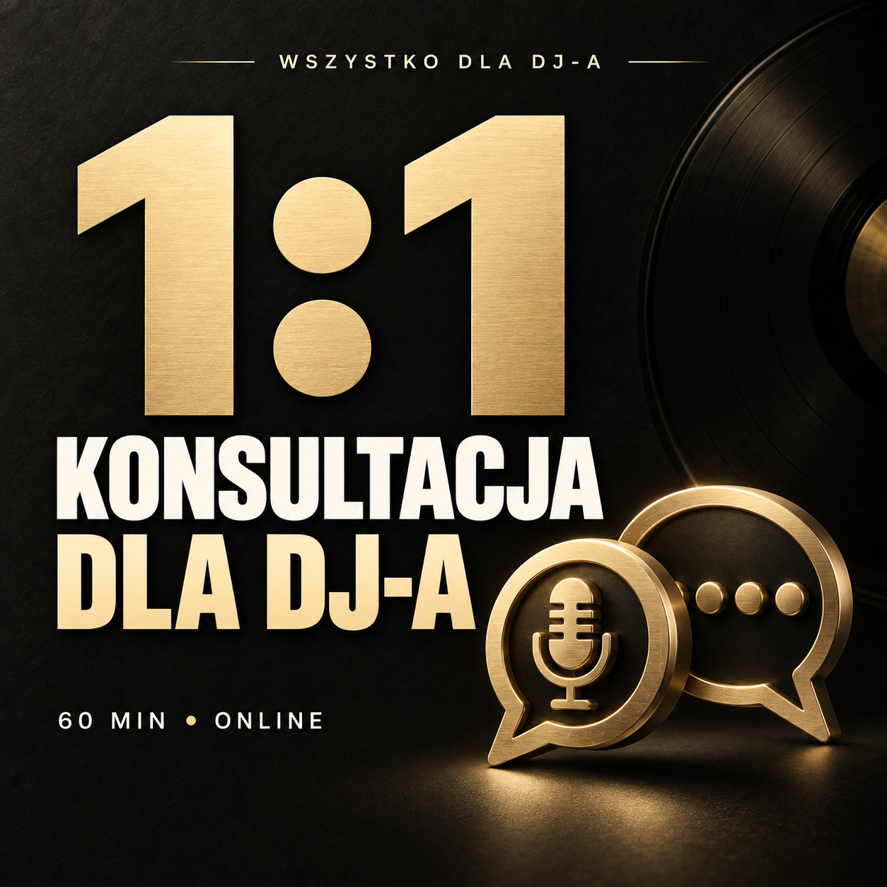 Konsultacja dla DJ-a 1:1 – 60 minut online – czarno-złota okładka