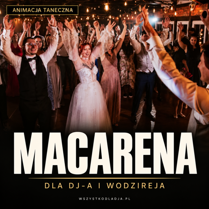 MACARENA – czarno-złota okładka ze zdjęciem tańczących uczestników