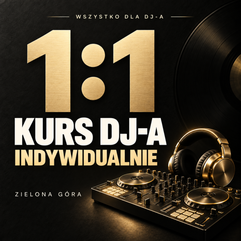 Indywidualny kurs DJ-a 1:1 – Zielona Góra – czarno-złota okładka
