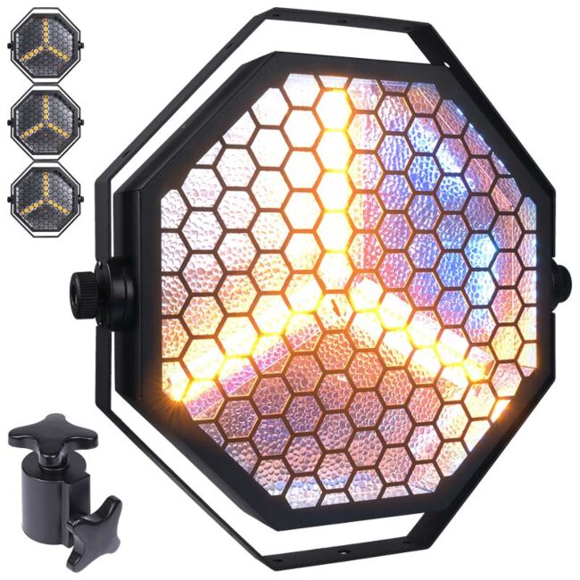 EVOLIGHTS LUMENO – reflektor sceniczny retro 3x60W Warm White + 48x0,2W RGB DMX