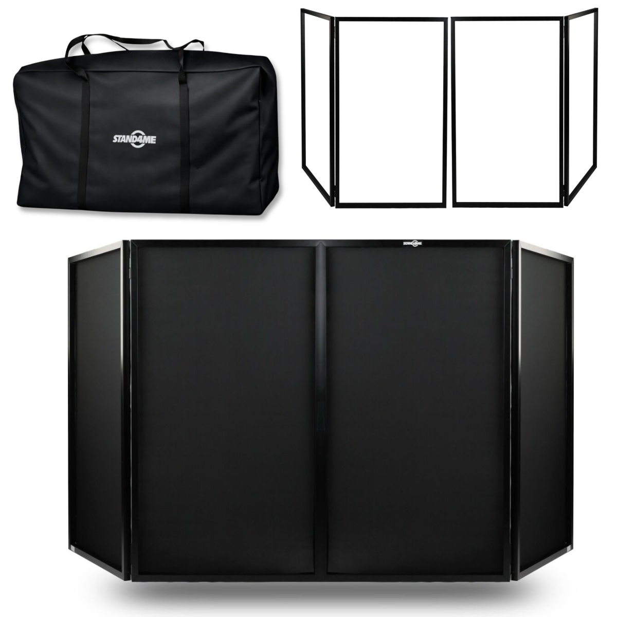 Stand4Me DJ Parawan Compact BK Set – składany parawan DJ 4-panelowy z czarną lycrą