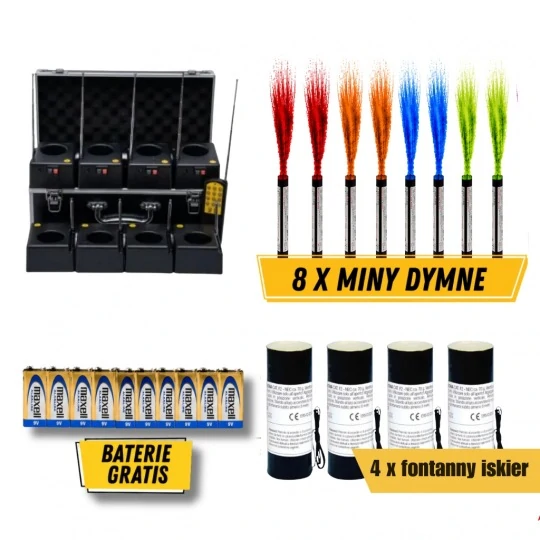 Gotowy zestaw imprezowy – 8 min dymnych + 4 fontanny iskier 2 m / 30 s