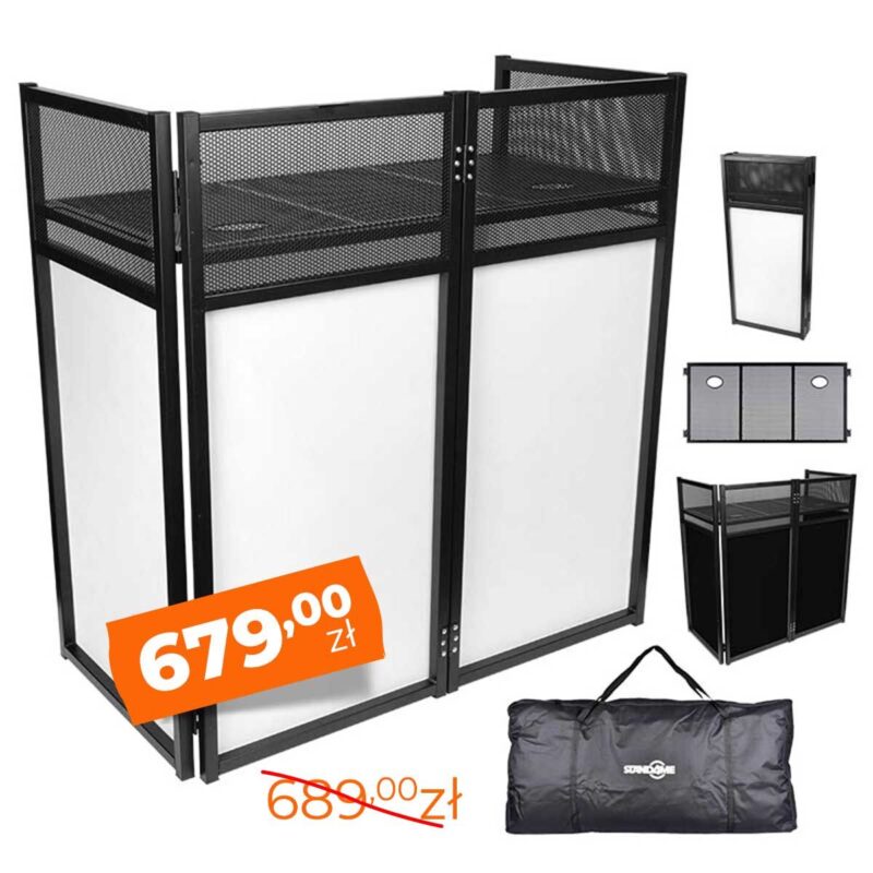 Stand4Me DJ Parawan XL – stół DJ z parawanem, białą i czarną lycrą