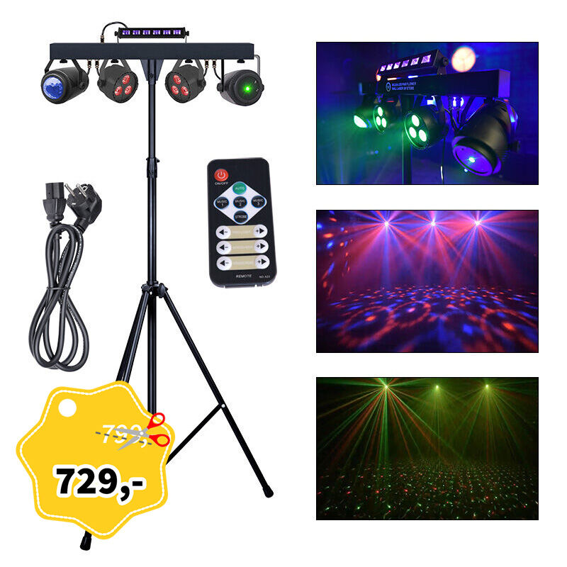 LIGHT4ME BELKA LED PAR FLOWER BALL LASER UV STROBE – multiefekt ze statywem