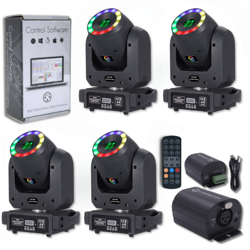 Zestaw 4x LIGHT4ME 100 SPOT RING + CHROMATEQ CLUB 512 – 15 gotowych scen