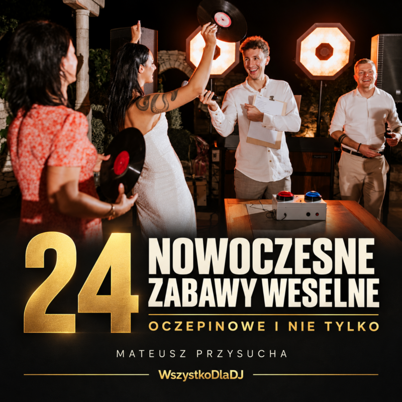 24 nowoczesne zabawy weselne – Mateusz Przysucha, okładka ze zdjęciem zabawy z gośćmi